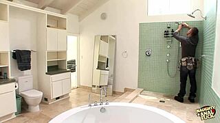 whoa, argument turns into blonde's dp anal shower threesome