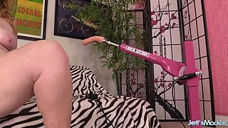 Chubby redhead ginger rose orgasms on fucking machine