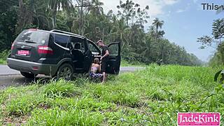 blonde submissive bent over car hood taking doggystyle pounding roadside