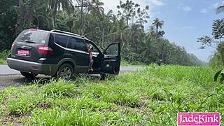 blonde submissive bent over car hood taking doggystyle pounding roadside