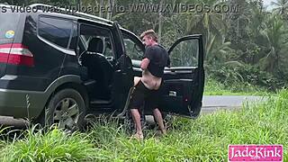 blonde submissive bent over car hood taking doggystyle pounding roadside
