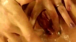 playing sticky cum all over my redhead tits feels wild