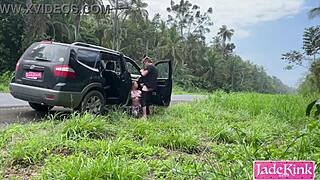 blonde submissive bent over car hood taking doggystyle pounding roadside