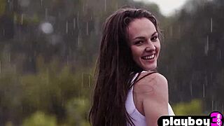 rita y strips wet outdoors showing her hot body