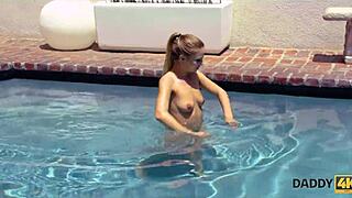 amazing blonde teen grabs chance to suck and ride daddy's mature cock