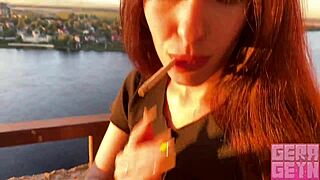 Gerageyn Smokes While Slurping Monster Cock on Balcony
