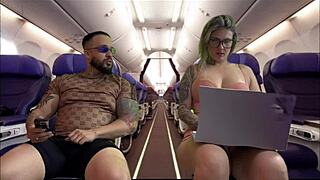 Amateur woman masturbates wet pussy on airplane seat beside me