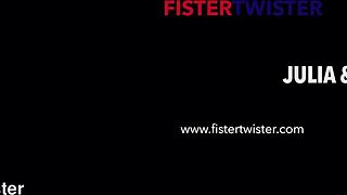 oiled blonde czech babe fists her lesbian partner's gaping pussy deep with toys