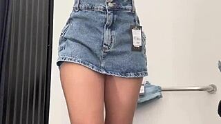 Barely Legal Jasmin Rips Clothes in Store Cabin Striptease Gone Wild