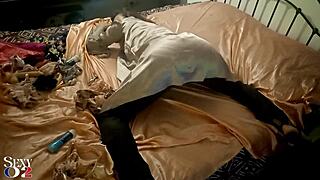 amateur slut in zebra satin corset and white panties gets doggy pov blowjob with ass licking rimjob