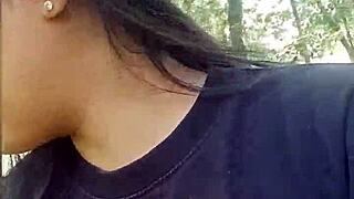 Cutie teen masturbates pussy by river unaware horny voyeur licks her to squirting orgasm