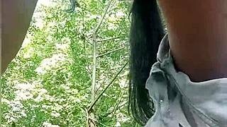 Cutie teen masturbates pussy by river unaware horny voyeur licks her to squirting orgasm