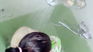 stepdad spies on his busty colombian stepmom showering in bathroom then they fuck wildly all over