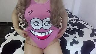 horny latina teen with big tits masturbates shaved pussy in pov but denies creampie