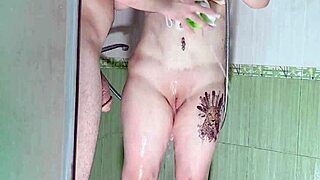 stepdad spies on his busty colombian stepmom showering in bathroom then they fuck wildly all over