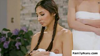 hey girls this erotic oil massage turns into wet threesome licking