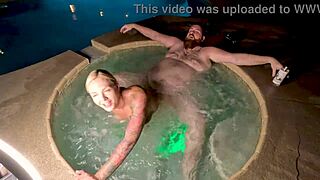 damn deliah grace's curvy blonde body gets creampied doggystyle in hot tub