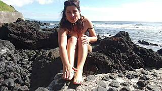Does my seductive stepmom's foot fetish on public beach make you throb hard?
