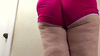 camera guy loses it, jerks cum all over bbw milf's bubble ass in tight leggings workout.