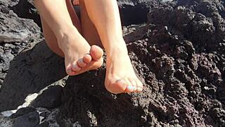 Does my seductive stepmom's foot fetish on public beach make you throb hard?