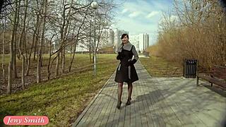 jeny smith flashes stockings garter belt heels outdoors spring spanking fun