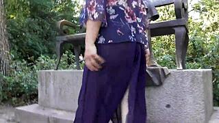 Hairy Mature Flashes Pussy In Aladdin Pants Public Park!