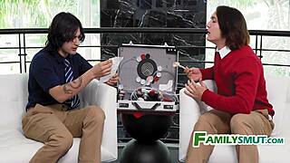 Teen step sisters swap partners in twisted bent over hardcore fuck frenzy