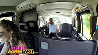 sexy cabbie in red dress bangs passenger hard on backseat cumshot