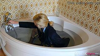 Sophia Smith soaks panties under college uniform teasing her horny pussy