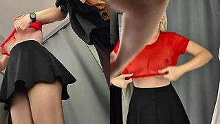 hey spy this blonde milf's bare pussy and big tits in fitting room