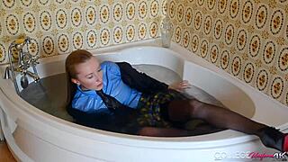 Sophia Smith soaks panties under college uniform teasing her horny pussy