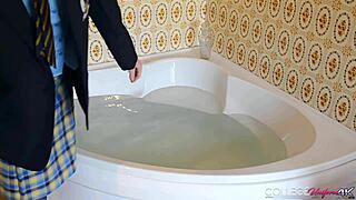 Sophia Smith soaks panties under college uniform teasing her horny pussy