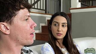 stepsister come slobber on stepbrother's huge cock right here