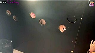 gloryhole slut takes bbc loads while hubby watches her prostitute ways