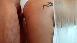 latina takes monster cock creampie in tight bath pussy