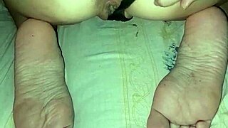 Shaved prostitute bends over flashing ass masturbating panties