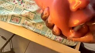 Muscular bodybuilder grabs huge black cock for deepthroat sextoy play after work