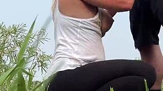 curvy milf couple rough fuck almost caught in park