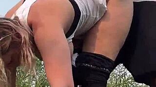 curvy milf couple rough fuck almost caught in park