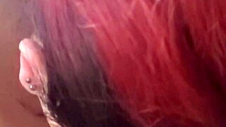 my asian redhead shemale trap deepthroats wolfdaddy901 then rides for anal creampie