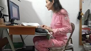 Padrastro spills hot cum on my pink pajamas during sneaky homemade fuck