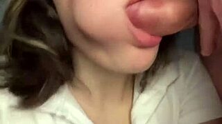 brunette wife sneaks blowjob then rides cock cowgirl in cheating pov.
