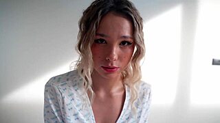 hot modest blonde moans and squirts in tight pussy pov quickie