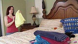 Tiny redhead virgin's hairy tight pussy quivers in first solo vibrator orgasm