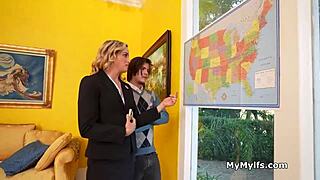 blonde milf in heels pantyhose blows campaign cock for votes