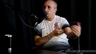 Thiago Barão's podcast compilado with Bia Hot's sheer red lingerie preliminares on bar!