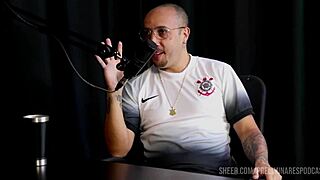 Thiago Barão's podcast compilado with Bia Hot's sheer red lingerie preliminares on bar!