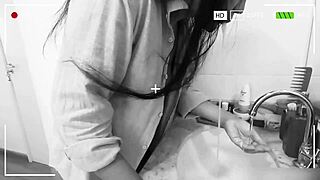Juicy latina brunette moans to orgasm pussy fucked in shower