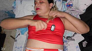 Blonde latina spits on huge cock head before sucking deep