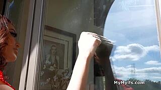 Busty redhead neighbor wife sucks big dick to please